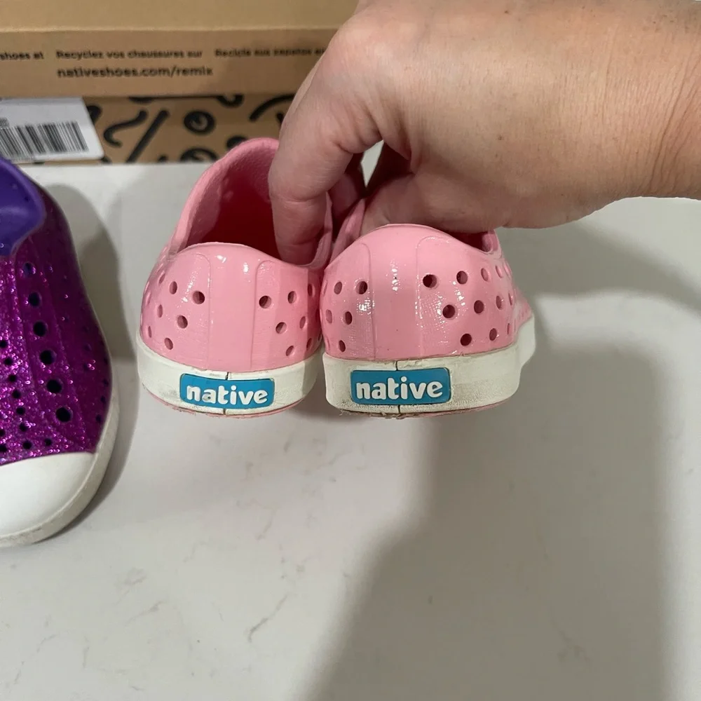 Native Kids Glittery Purple and Pink Slip-On Sneakers - Picture 3 of 3